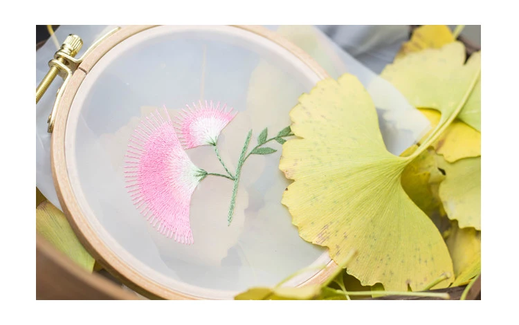 European handmade embroidery DIY transparent mesh organza art decoration ornamentsWall Art Flowers Leaves Series-10