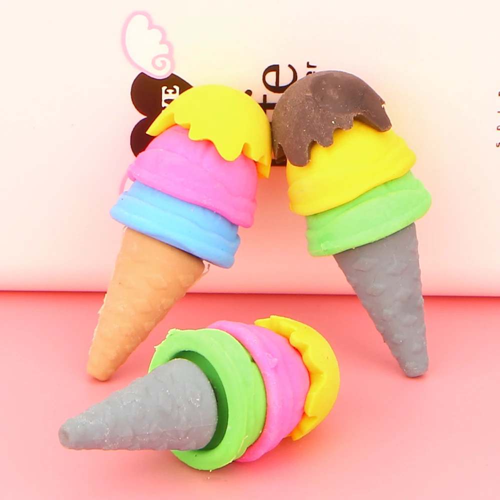 4Pcs/lot Cartoon Cute Ice Cream Rubber Erasers Correction Students