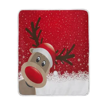 

Christmas Cute Reindeer Snowflake Red Blanket Soft Warm Cozy Bed Couch Lightweight Polyester Microfiber Blanket Throw