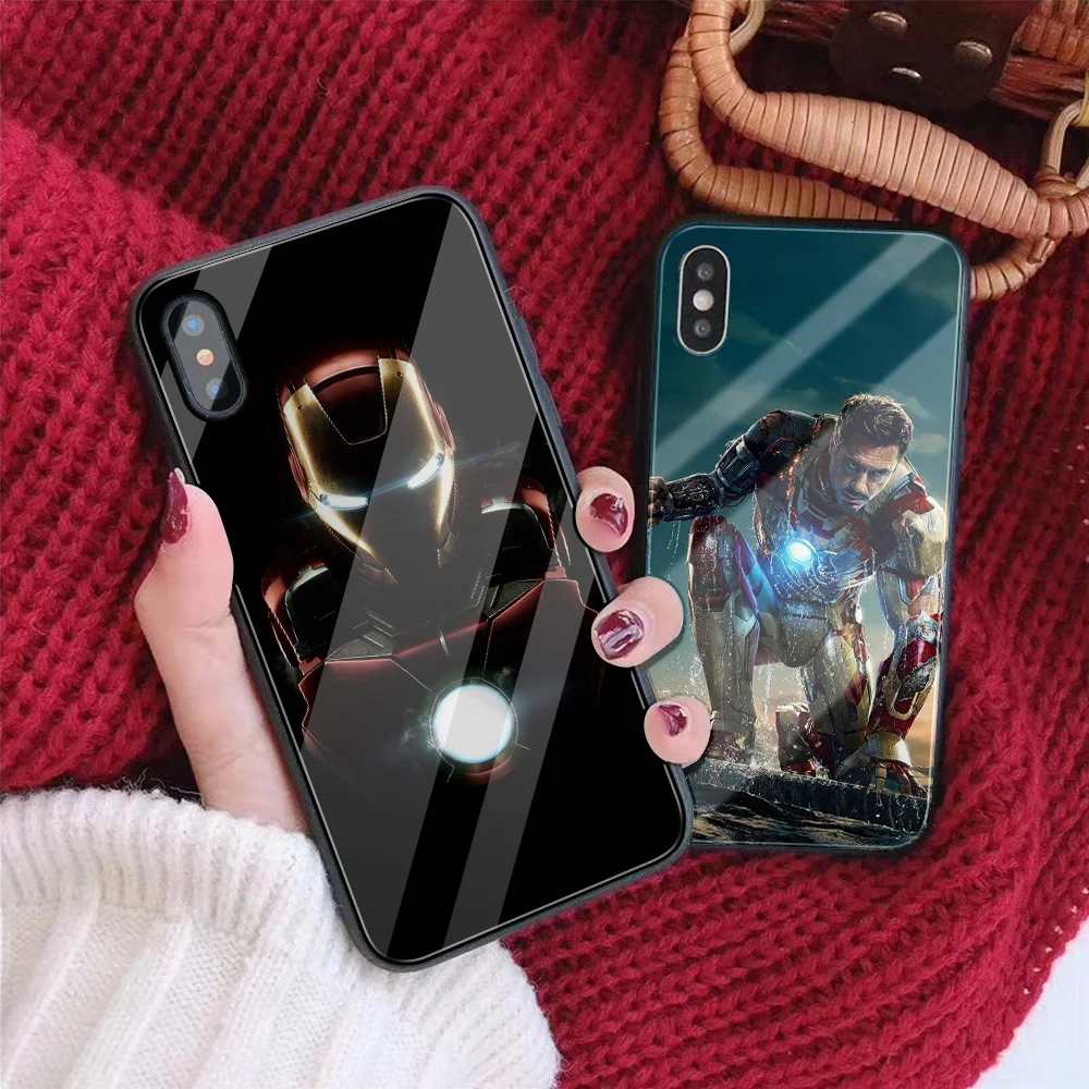 DIY чехол из закаленного стекла для телефона iphone 7 8 6s 6 Plus X XR XS MAX Железный человек Marvel для iphone 11 Pro MAX 5 S E чехол для телефона