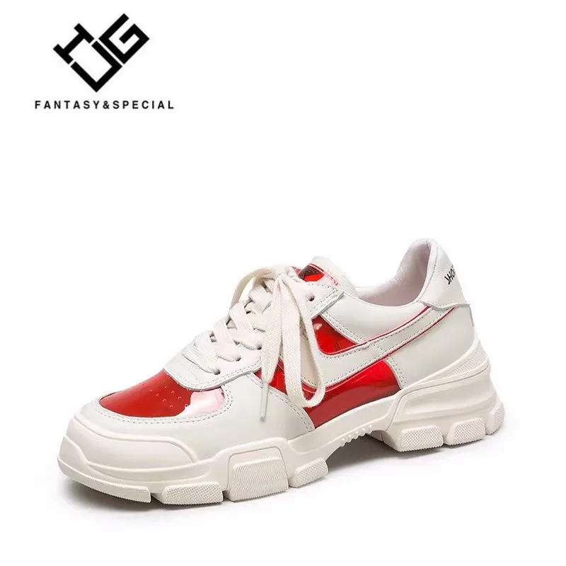 

IGU 2019 New Spring Sneakers Women Platform Flats Genuine Leather Lace Up Creepers Female Rome Fashion Comfort Shoes Sneakers