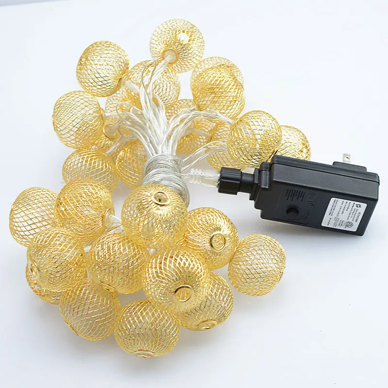 

AC100-240V 30LEDs 6M Metal Lantern String Light Outdoor Garland Metal Web Ball Light For Christmas Tree Party Wedding Garden