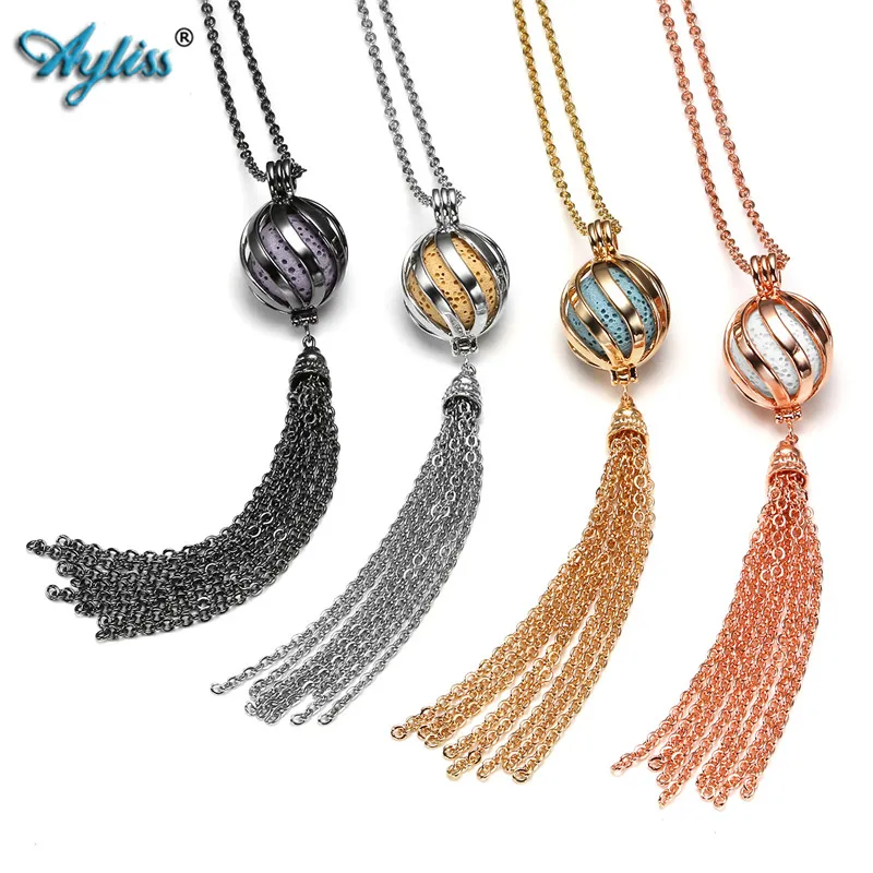 

Ayliss Latest Copper plated Aromatherapy Essential Oil Diffuser Locket Pendant Necklace with 6 Dyed Lava Stone Beads & Chain 28"