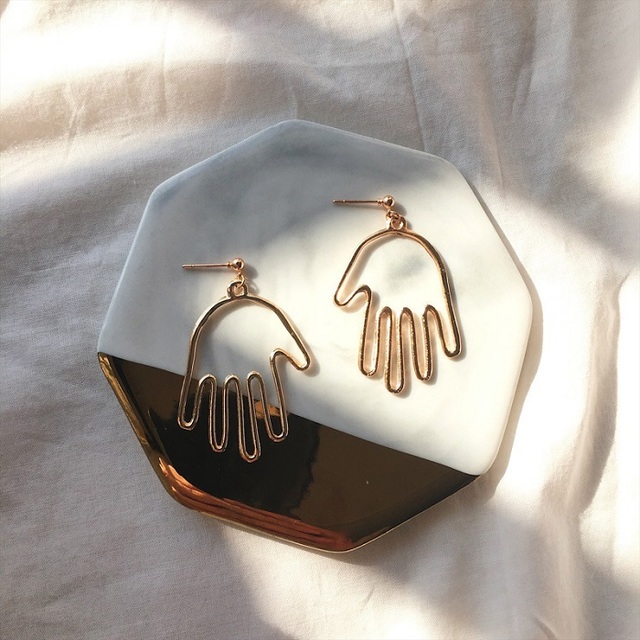 Fashion Abstract Hollow Face Palm Drop Earrings For Women Gold/Silver color Metal Style Dangle Earring Girls Jewelry