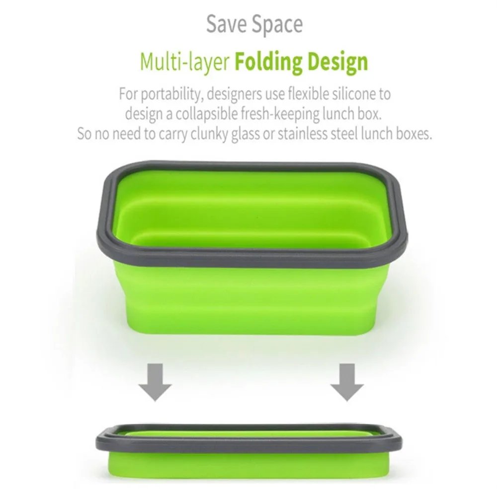 350 мл экологичный силиконовый Ланч-бокс, Складная портативная коробка, миска, бэнто-боксы, складной контейнер для еды, коробка для хранения, зеленый, синий