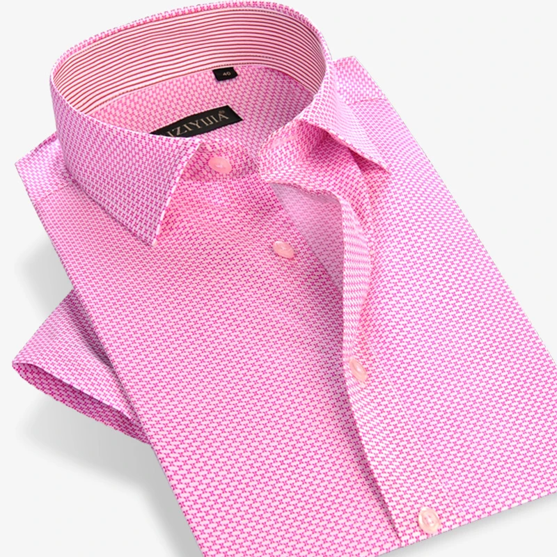 

Fashion Pink Short Sleeve Men Shirt Casual Slim Fit Summer Style Male Famous Brand Formal Business Dress Shirts Cotton Plus 4XL