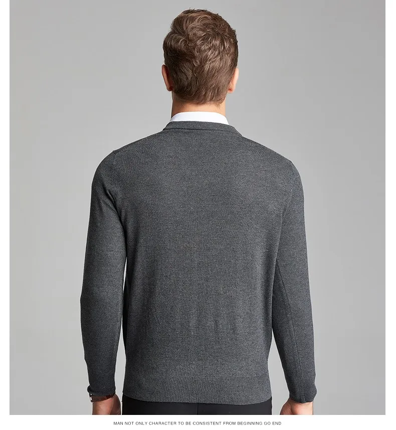 Мужской осенне-зимний свитер однотонные шерстяные вязаные свитера с длинным рукавом Пуловеры с v-образным вырезом мужские офисные трикотажные джемперы