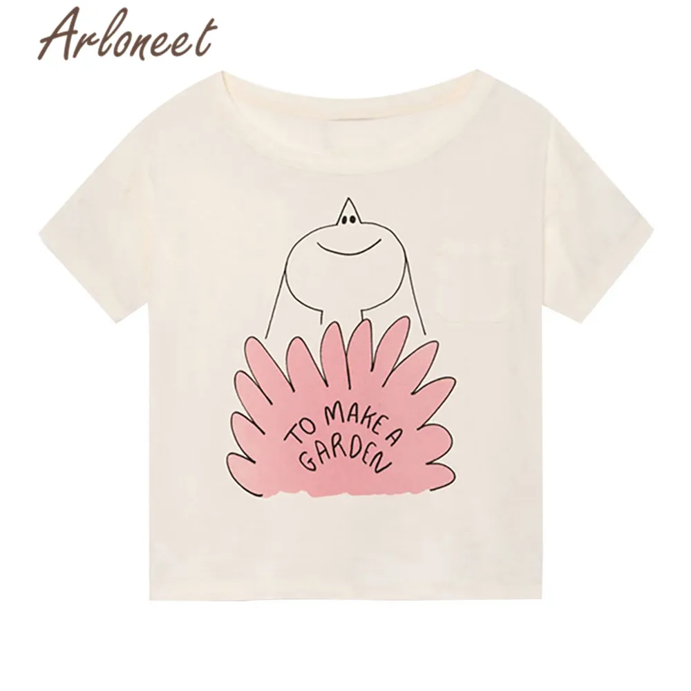 ARLONEET Clothes children boys Cotton tshirt print Short Sleeve funny t shirts kids baby clothes unisex Girls cartoon tshirts - Цвет: WH