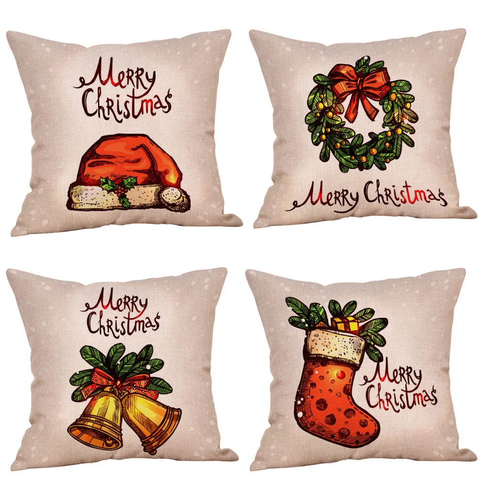 Buy 4PC Merry Christmas Printed Throw Pillow Case