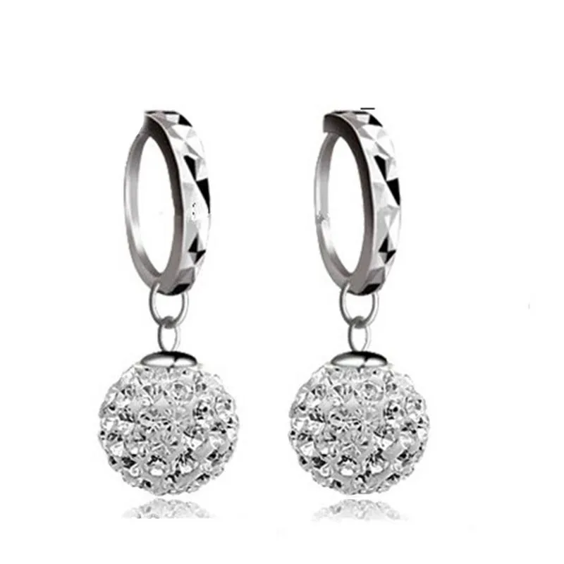 Fashion Silver Jewelry Sparkly Rhinestone Crystal Ball Drop Earrings