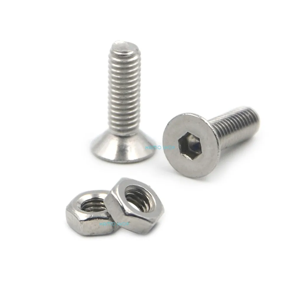 

50pcs M3x10mm High Quality Stainless Steel Flat Countersunk Head Hexagon Thread Screws Bolts + 50pcs M3 Nuts