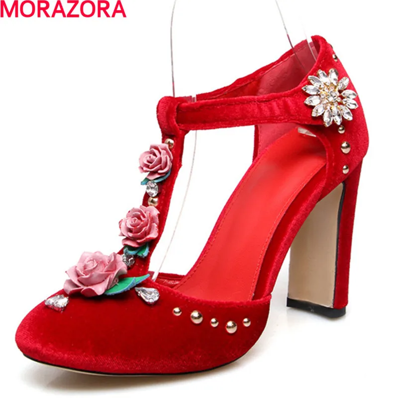 

MORAZORA spring fashion new arrival women pumps rhinestone beading flower top quality party shoes hot big size 34-43