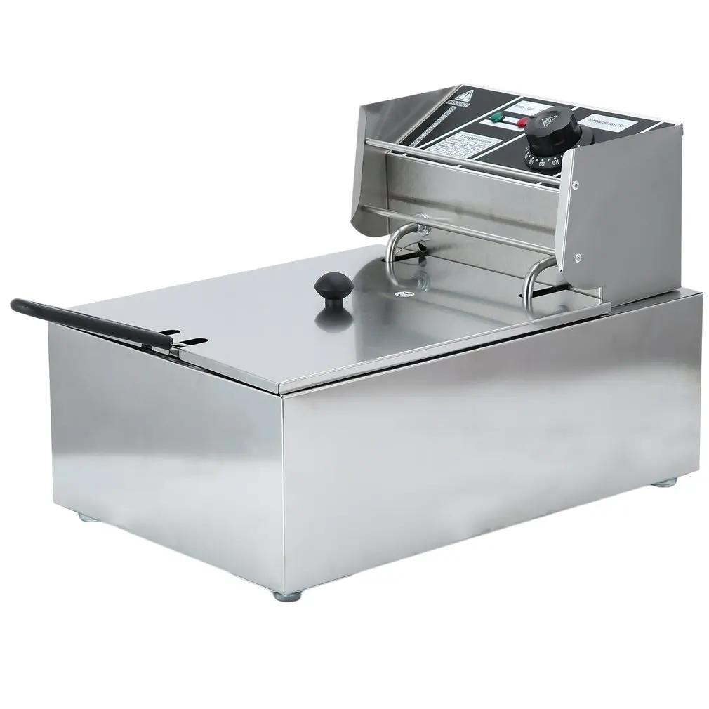 

Stainless Steel Commercial Professional Single Cylinder Sieve Electric Deep Fryer 10 Liter With Oil Pot Filter EU Plug