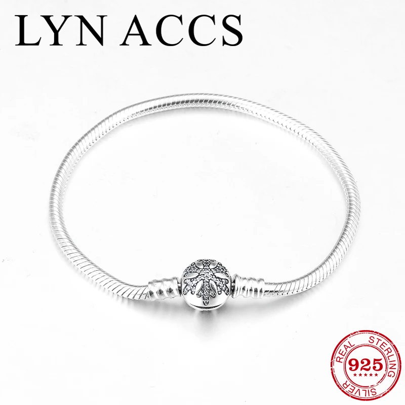 

New 100% Real 925 Sterling Silver Bangles for Women Gift Charms Snowflake Buckle Snake Bone Chain Bracelets Fashion DIY Jewelry