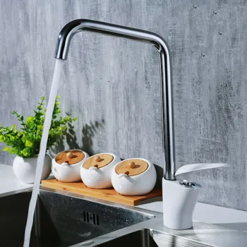 Chrome Plated Brass Hot And Cold Kitchen Sink Faucet Paint Handle Deck Mounted Mixer Water Tap White/Black/Chrome new arrival bathroom white faucet deck mounted cold and hot water tap soild brass white painted sink faucets mixer