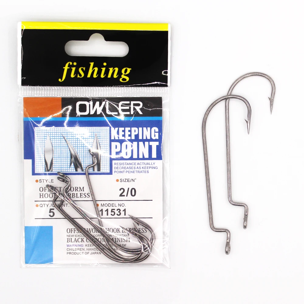 1 pack Offset Worm Hook Brabless Fishing Hook 9 Sizes 5/0#-6