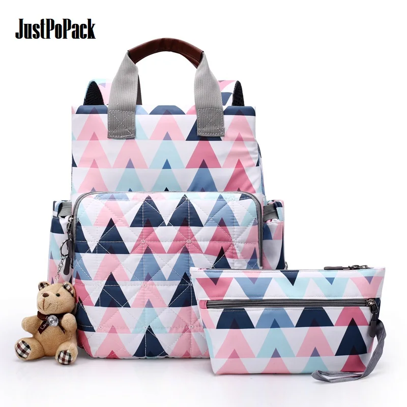 

Quilting Maternal and Infant Backpack with Clutch Baby carriage hook Insulation pocket Diaper pad Mesh Waterproof Anti-theft