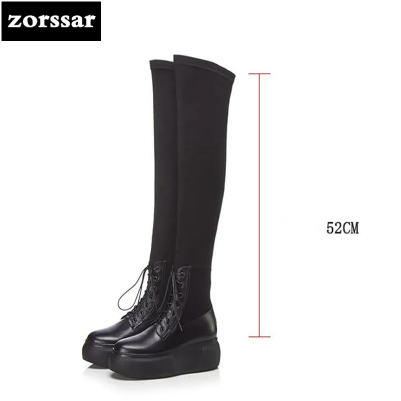 

{Zorssar} Fashion Ladies Over the knee Stretch boots Soft Leather Boots Woman Platform boots Warm Fur Women Thigh High Boots