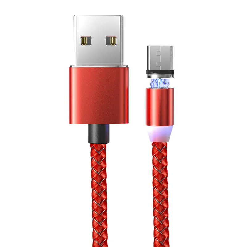 Suhach 1 м 2 м светодиодный магнитный USB кабель для iPhone Xs Max 8 7 6 и usb type-C кабель и Micro USB кабель для samsung Xiaomi LG USB C - Цвет: Red Micro Cable