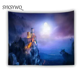 

Hot Sale Wolf Forest Tapestry Wall Hanging Dorm Room Drcor Starry Star Moon Tapestry 3d Castle Wall Carpet