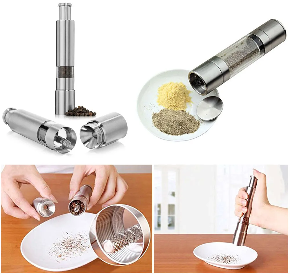 Portable Stainless Steel Thumb Push Salt Pepper Grinder Spice Sauce Mill Grind Stick Kitchen