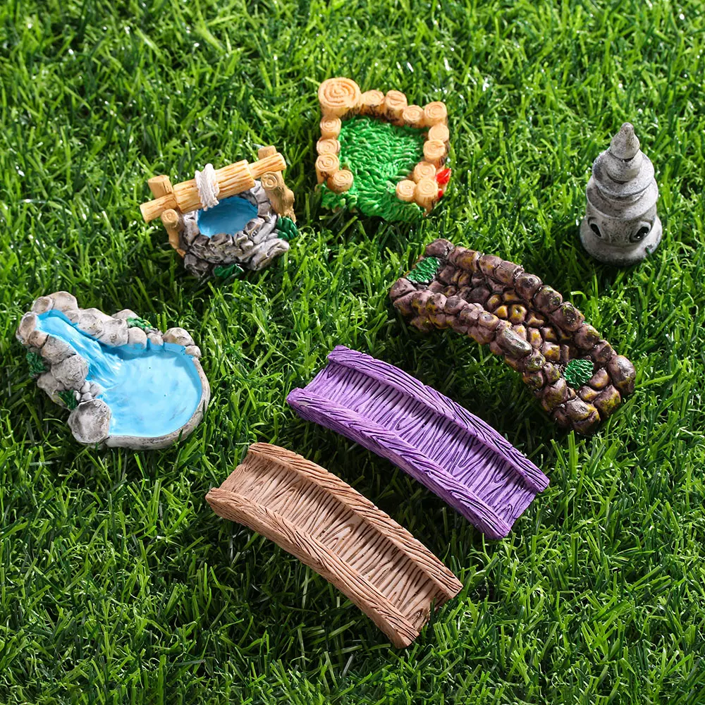 

1pc Grassland Bridge Pool Miniatures Fairy Garden Decoration Micro Landscapes DIY Resin Craft Accessories