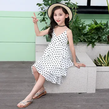 

JMFFY Kids Girl Dresses Summer Children Clothes Toddler Girls Dress Baby Cotton Sleeveless Dots Princess 4-15T Sundress Outwears