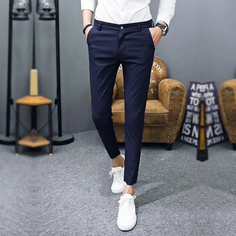 Новинка года; Pantalon Homme; корейские модные однотонные брюки для мужчин; облегающая свободная длина по щиколотку; Верхняя одежда; брюки; мужская одежда