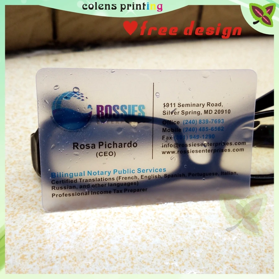custom business card printing/ plastic transparent pvc name card