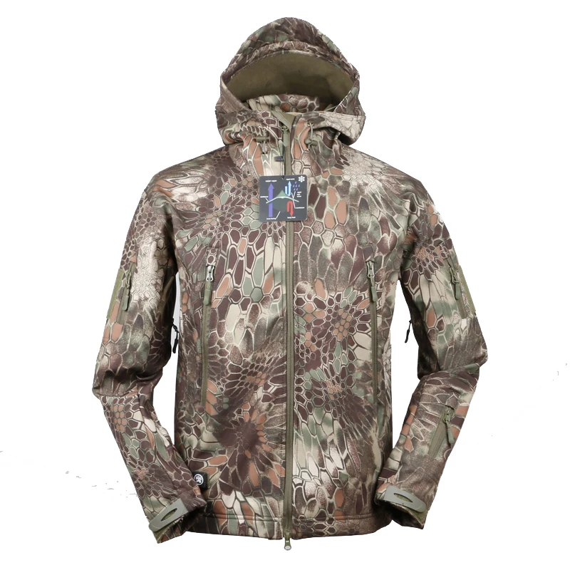 Externo de Pele de Tubarão Esporte com Capuz para Caça Jaqueta Militar Camuflagem Masculina Impermeável Tactical Revestimento Macio Uso Tad 11 Esporte e Lazer