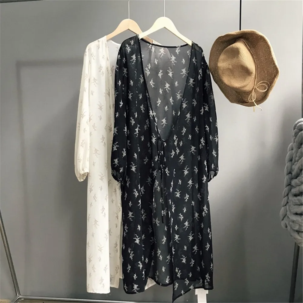  Vacation Beach Women Long Blouses Sexy Mesh Longline Kimono Sunproof Long Sleeve Beach Clothing 2018 Fashion Open Front Kimono (6)