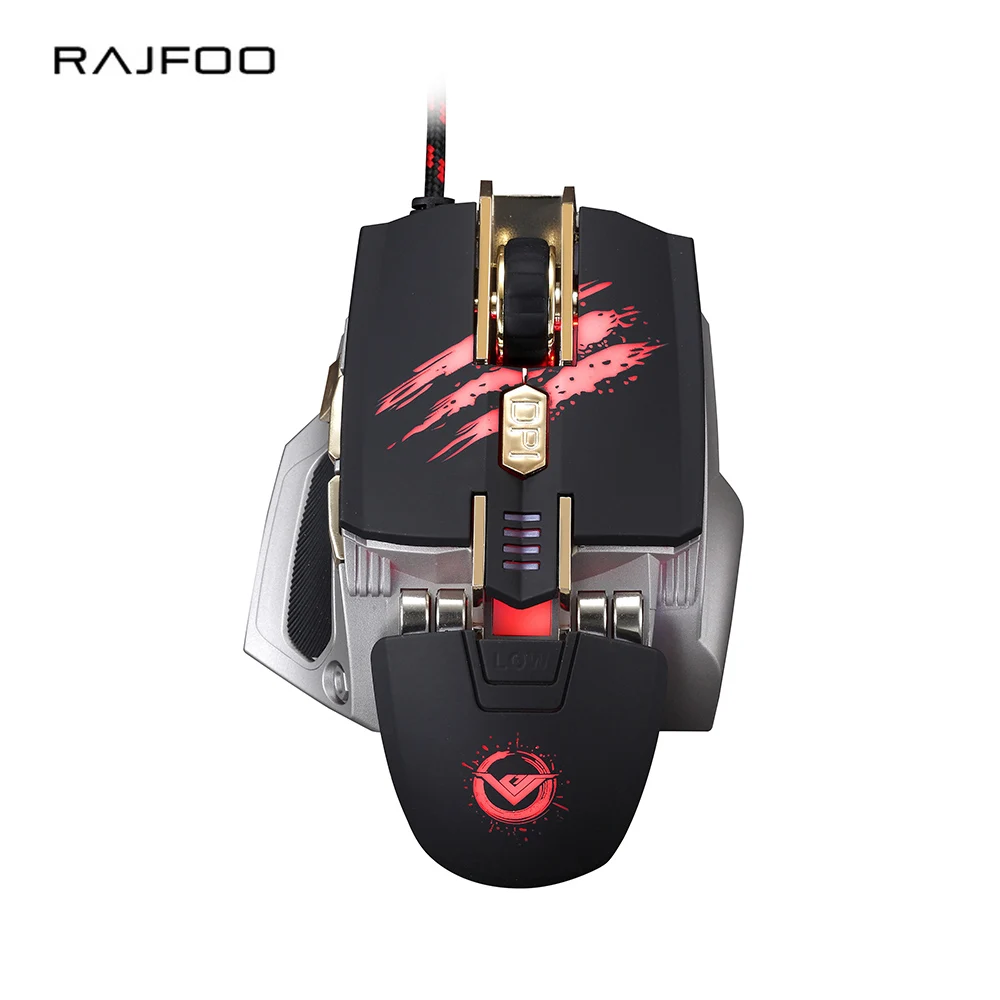 RAJFOO Laser Mouse 7 Keys Macro Settings Touch Roller USB Gaming Mouse