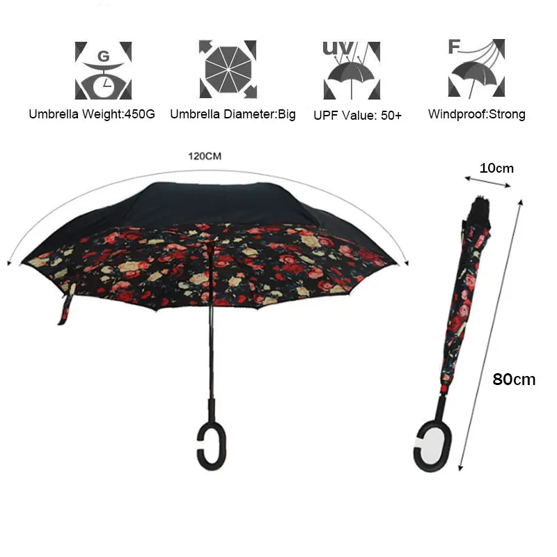 Yesello складной обратный зонтик двойной слой перевернутый ветрозащитный дождь автомобиля зонты для женщин мужчин