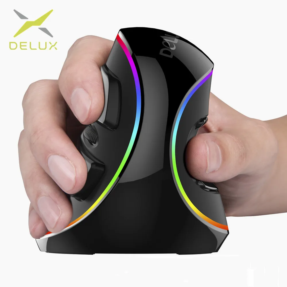 cheap Delux M618 PLUS Gaming Wired Mouse Ergonomics Vertical 6 Buttons 4000 DPI Optical RGB Wireless Right Hand Mice For PC Laptop