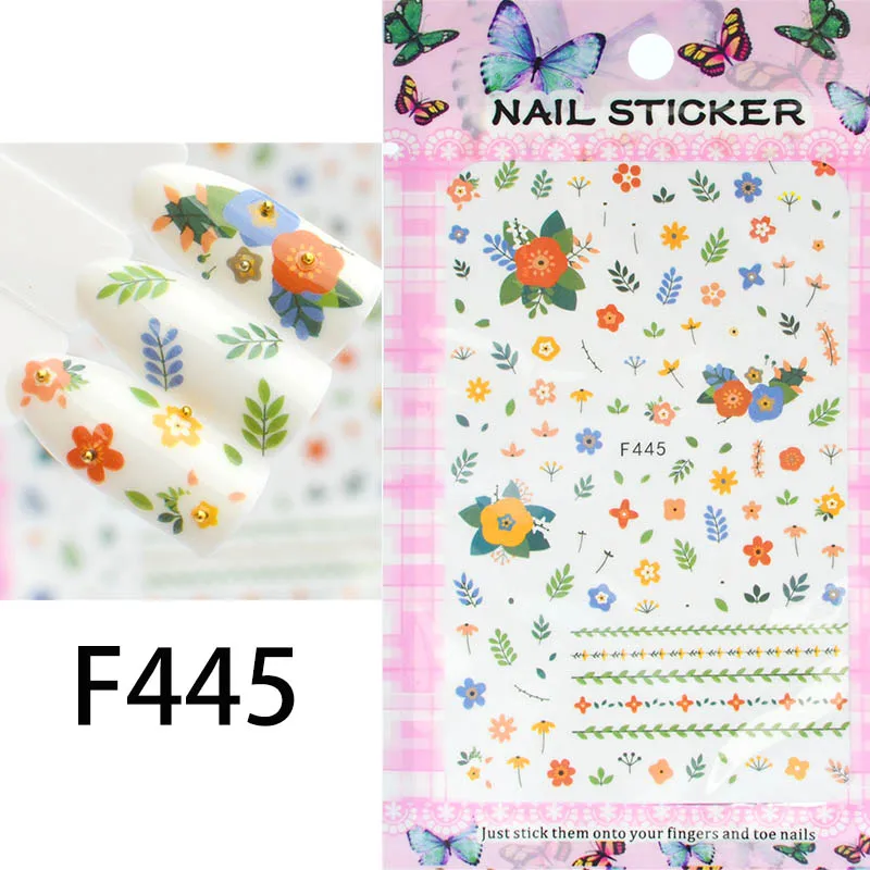 F445 22 дизайна, 3D наклейки для ногтей, украшения для нейл-арта, самоклеющиеся наклейки DIY, наклейки с бананами, подснежниками, цветами, наклейки для нейл-арта - Цвет: F445