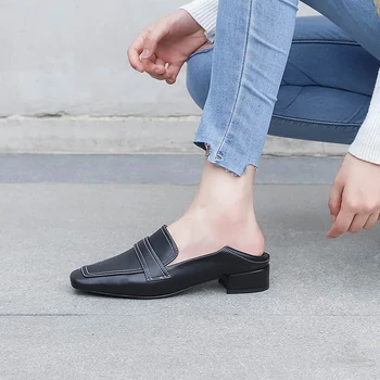 

VNGULL women Real Leather shoes casual, simple college style England can step on Two ways of we shoes Solid color sewing thread