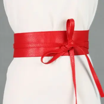 

2019 Fashion Womens Soft PU Leather Self Tie Bow Wrap Around Waist Band Cinch Boho Belt