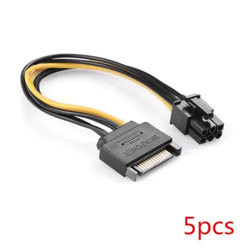

1PCS/lot SATA 15 Pin Male M to PCI-e Express Card 6 Pin Female Graphics Video Card Power Cable 15cm