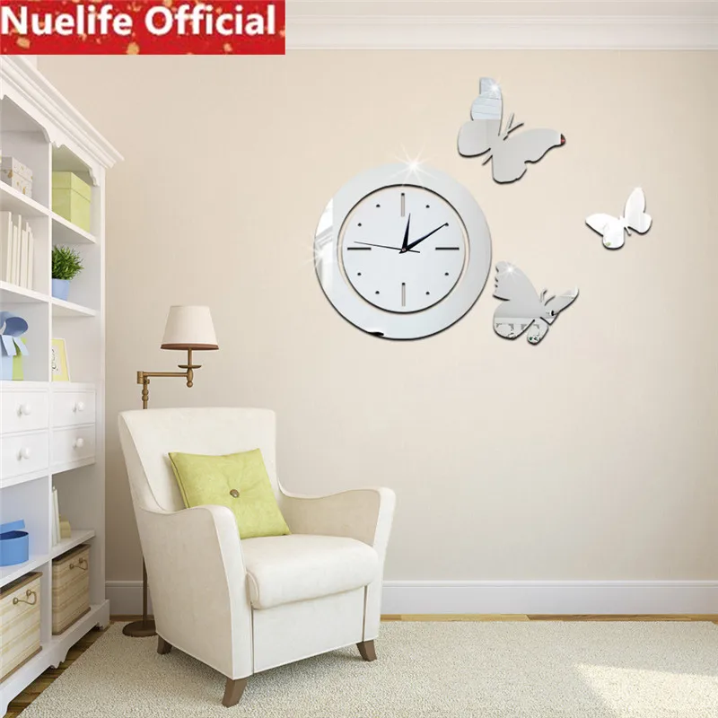 فراشة نمط دائري مرآة ساعة ملصقات الزفاف غرفة مكتب مقهى التلفزيون أريكة زخرفة خلفية ملصقات جدار