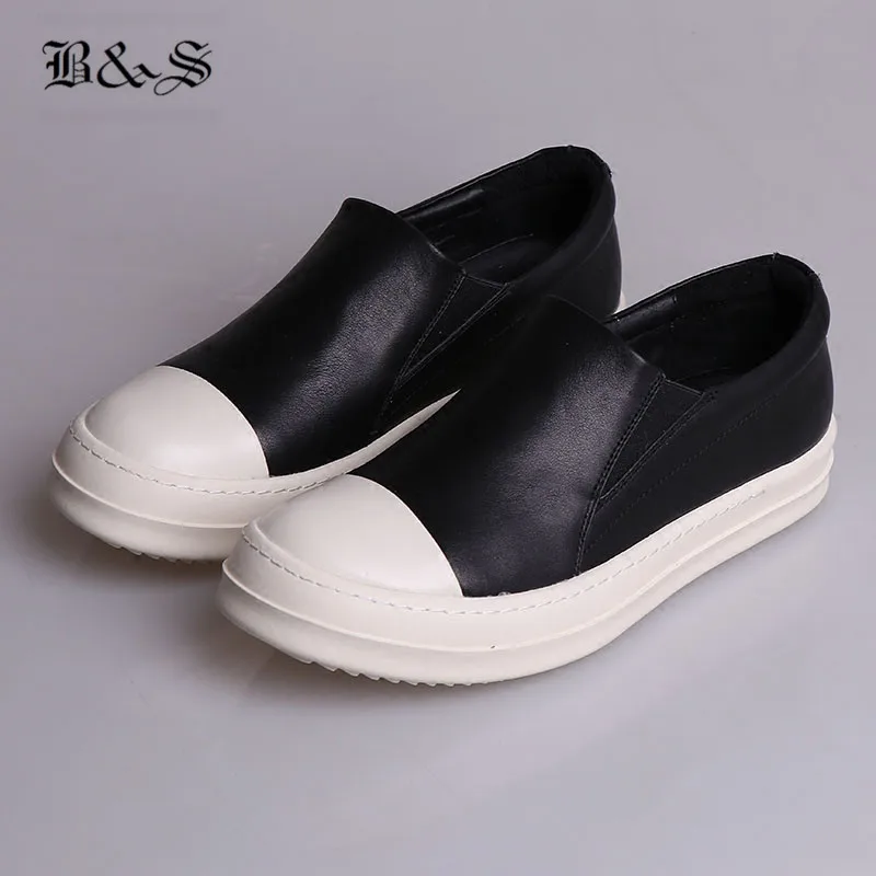 Black& Street 2018 Slip On Genuine Leather Flat Causal Shoes trainer Rock Comfortable Little White Shoes