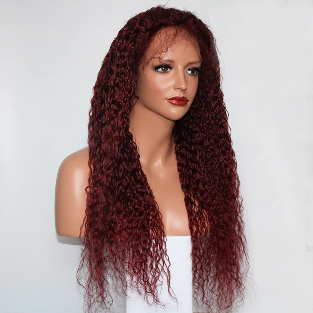 Simbeauty# 99j волнистые кружевные передние парики из человеческих волос 130% плотность предварительно сорванные с волосами младенца перуанские прямые волосы для черных женщин