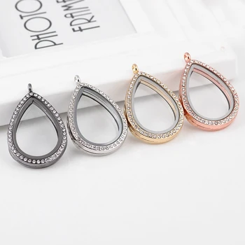 

5pcs/set, 31*40mm, Rhinestone Water Drop Sharp Floating Living Magnetic Glass locket Pendant Fit Necklace, Bracelets, keychains