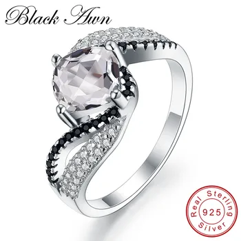 

[BLACK AWN] New Arrive Neo-Gothic 3.4g 925 Sterling Silver Charm Jewelry Trendy Wedding Engagement Rings for Women C132