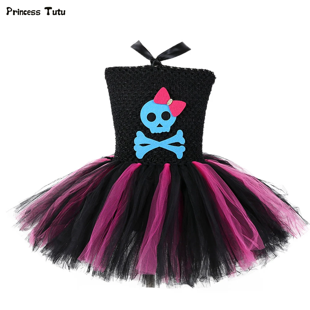 Cute Skull Girls Tutu Dress Black and Hot Pink Fancy Party Dress ...