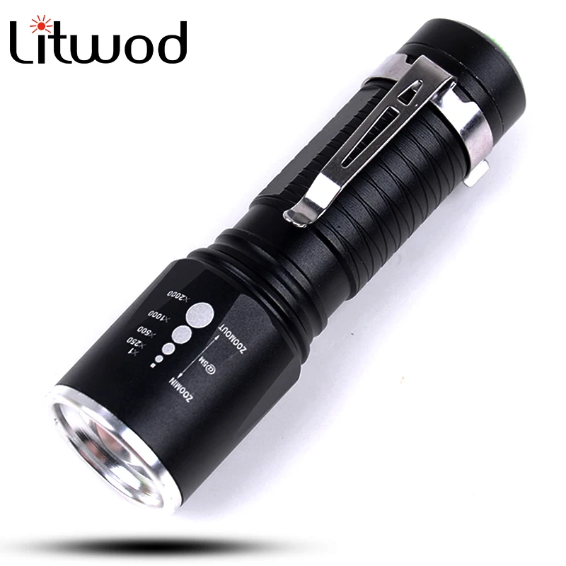 

Litwod Z20A50 LED Flashlight Torch Waterproof Zoom Adjustable 5 modes XM-L T6 3800LM Aluminum choose 18650 Battery car charger