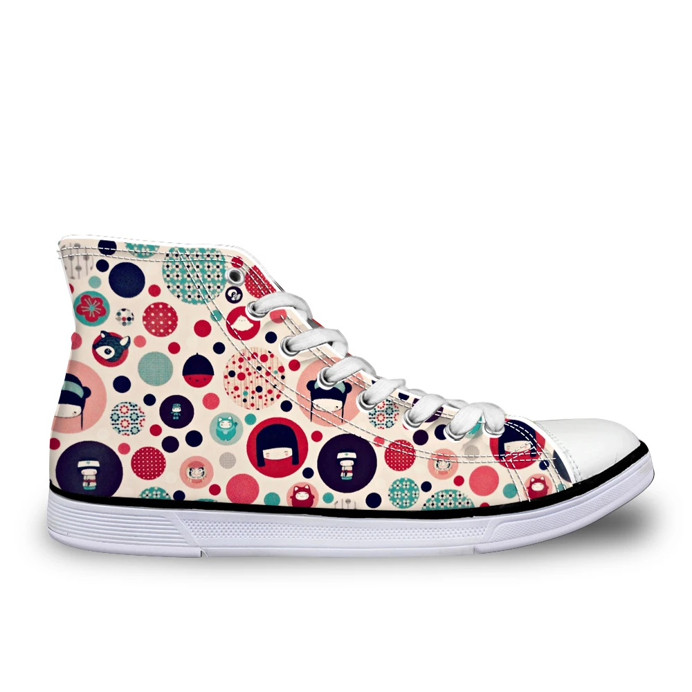 

Customized 2019 Fashion Women Autumn Summer High Top Vulcanized Shoes Casual Floral Pattern Female Lace-up Canvas Flat Shoes