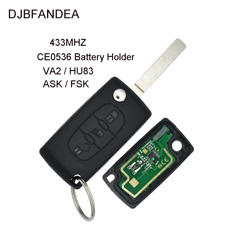 DJBFANDEA 433 МГц CE0536 дистанционный ключ для CITROEN Berlingo C2 C3 C4 C5 Picasso ASK/FSK Signal VA2/HU83 Blade ID46
