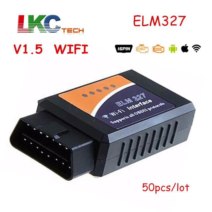 Устройство для считывания кодов ELM327 WIFI V1.5 50 шт./лот Бесплатная доставка DHL высокое