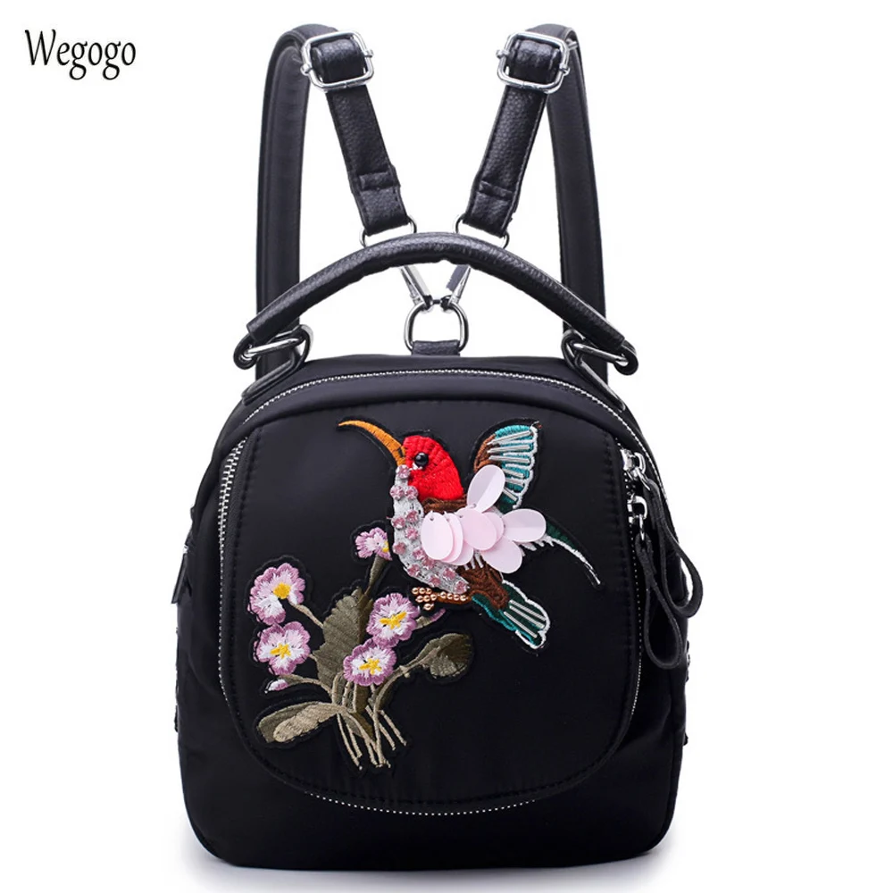 

Vintage Women Backpack Oxford School Bag Shopping Bag Dragonfly Bird Floral Embroidery Practical Functional Beach Shoulder Bag