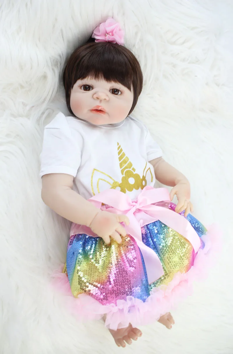 55 см полностью силиконовая кукла Reborn Baby Doll игрушка 22 дюймов виниловая новорожденная принцесса младенцы с единорогом Одежда для девочек Bonecas Alive Bebe